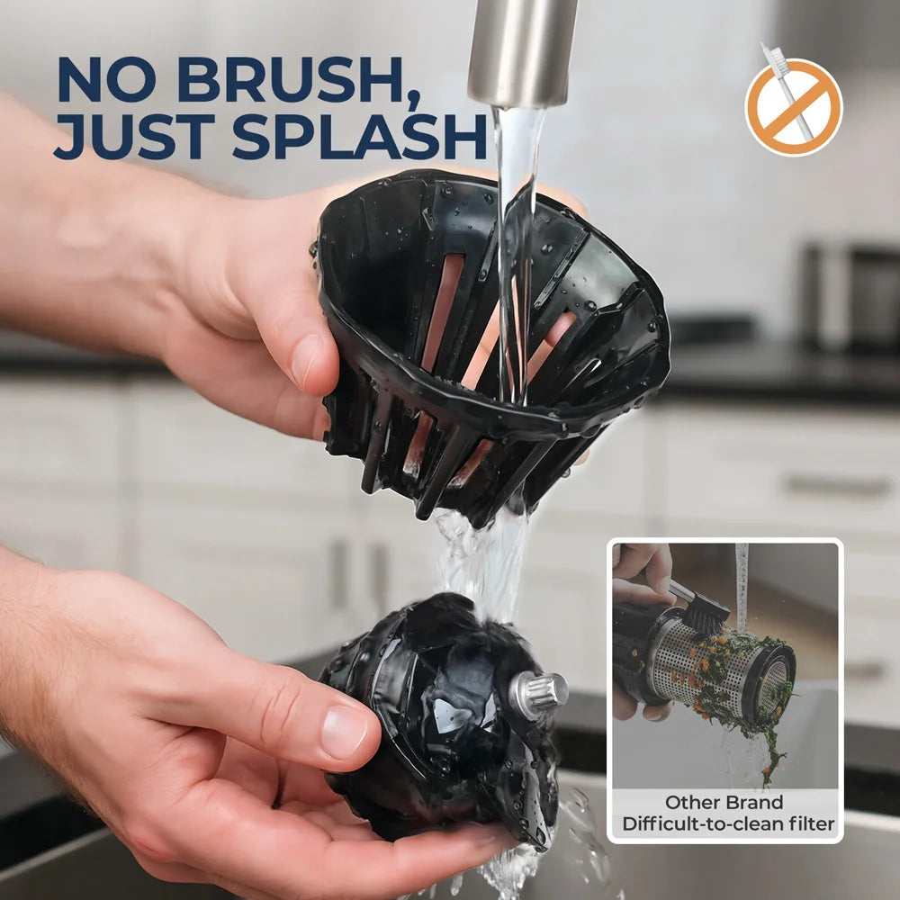 ROUNY Cold Press Extractor with Filter-Free, Easy Clean Electric Fruit Slow Juicer Machine with Large Feed Caliber,  Black