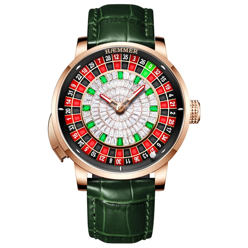 HAEMMER Men's Mechanical Watch Stainless Steel NH35 Watch Men's Push Button Roulette Rotating Sapphire Glass Watch Waterproof