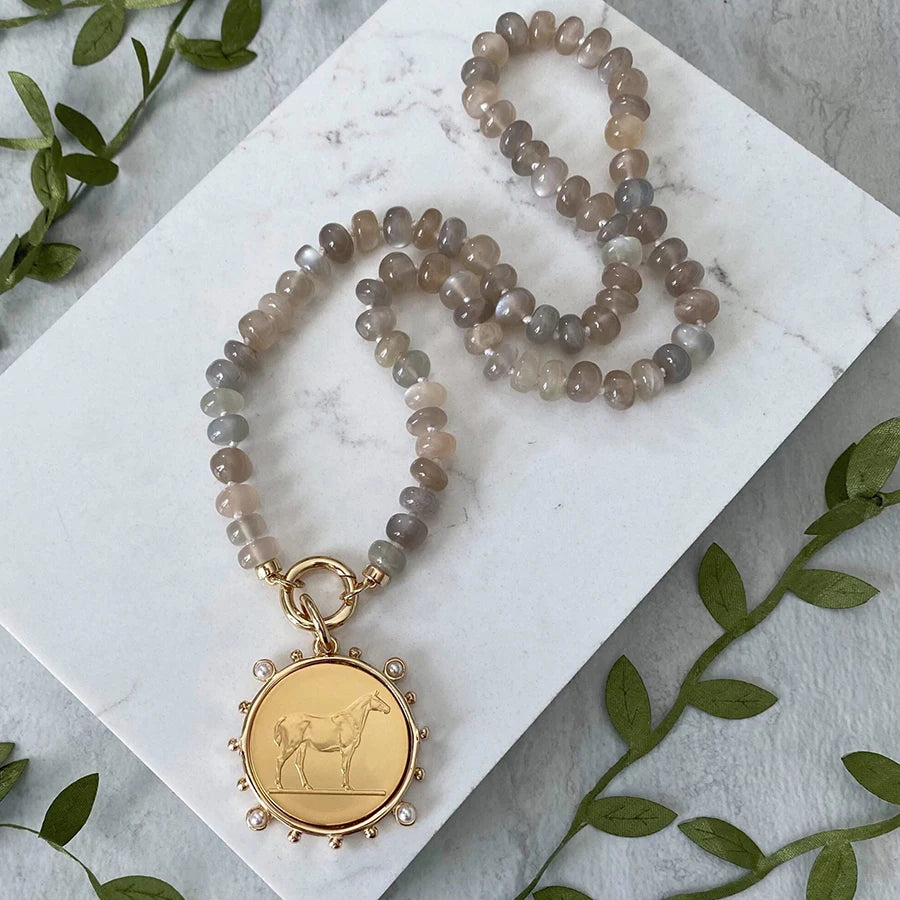 Boho Natural Stone Bead Choker Necklace — Natural | KIMLUD