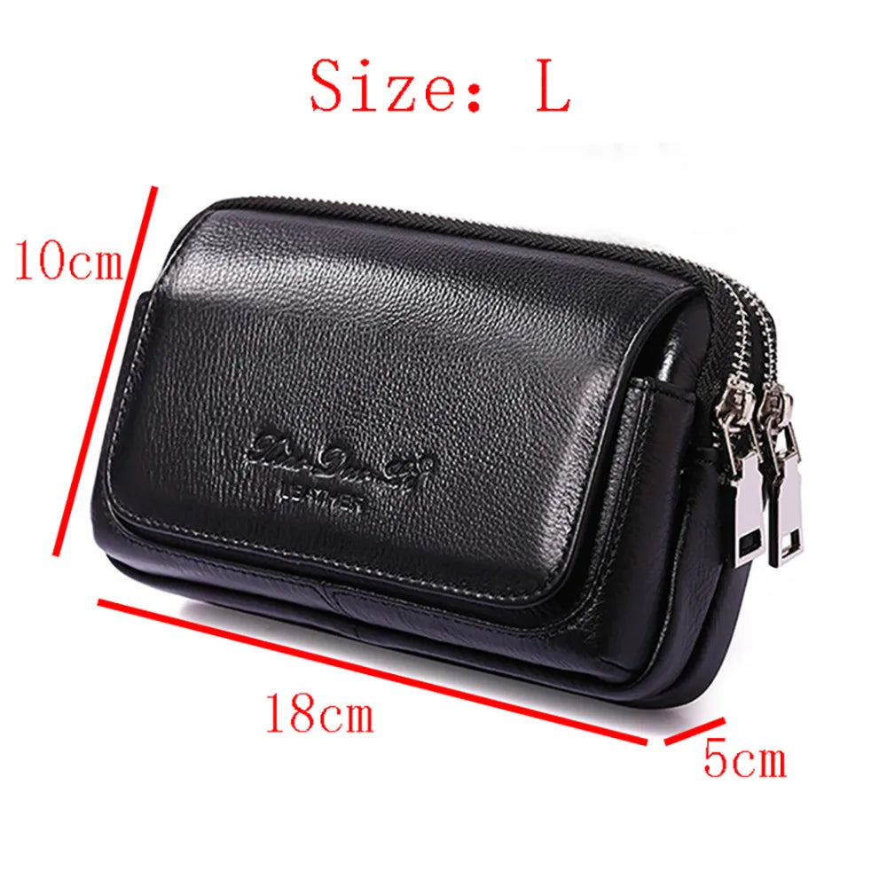 Genuine Leather Waist Pack Coin Pouch — Black | KIMLUD