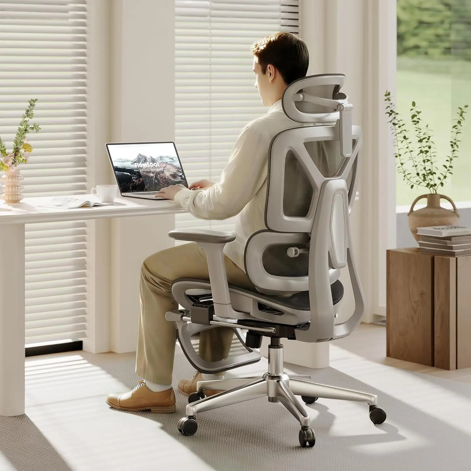 Mesh Ergonomic Office Chair With Footrest And 3D Armrests — Black | KIMLUD