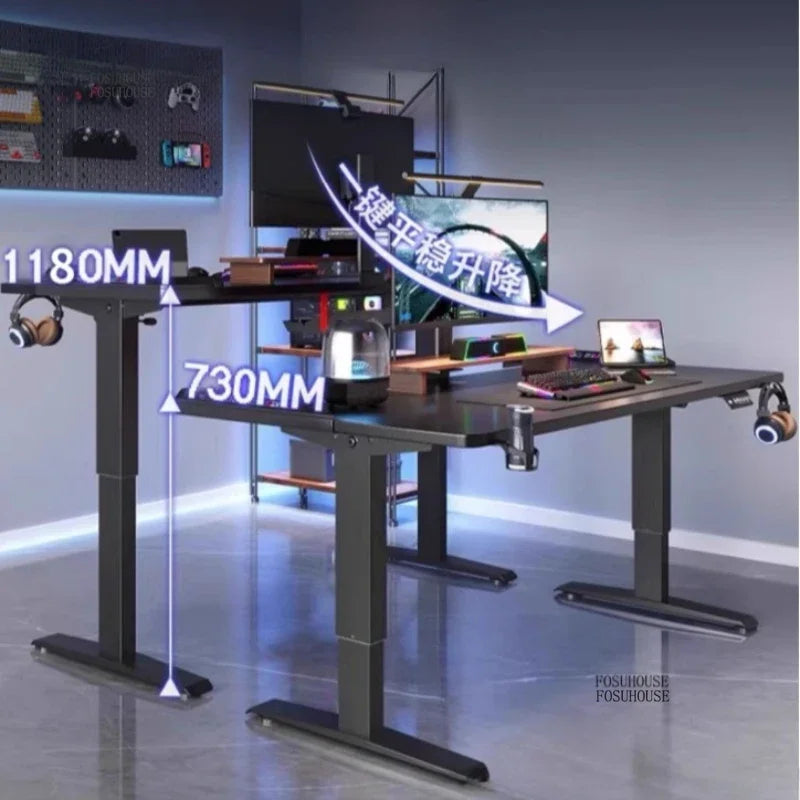 L-Shaped Desk Height-Adjustable Electric With Quiet Motor And Programming Presets — Black | KIMLUD