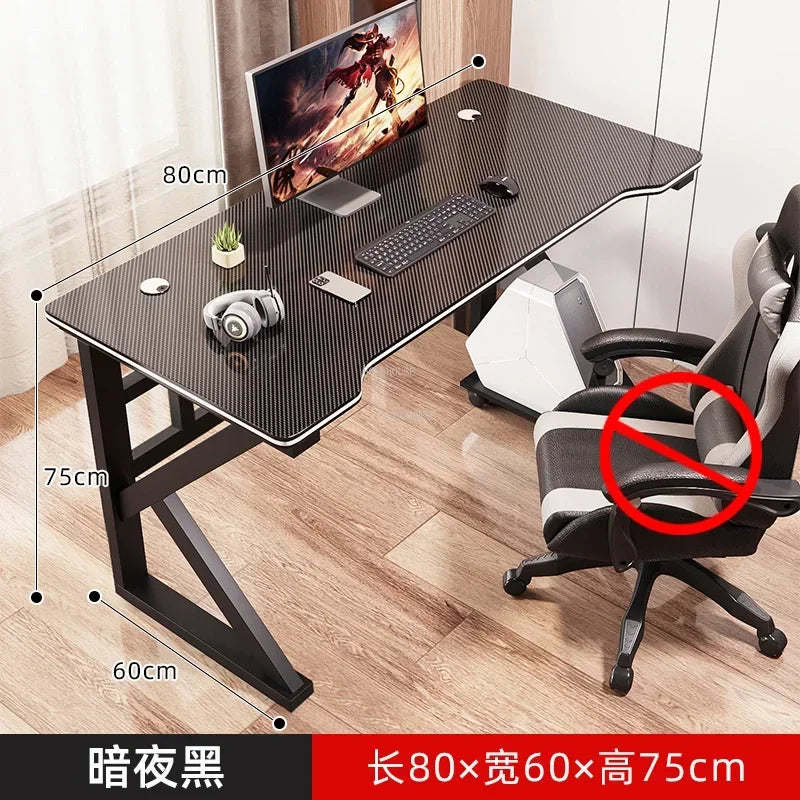Metal Frame Modern Simple Office Desk Rectangular Work Surface With LED Edge — Black | KIMLUD