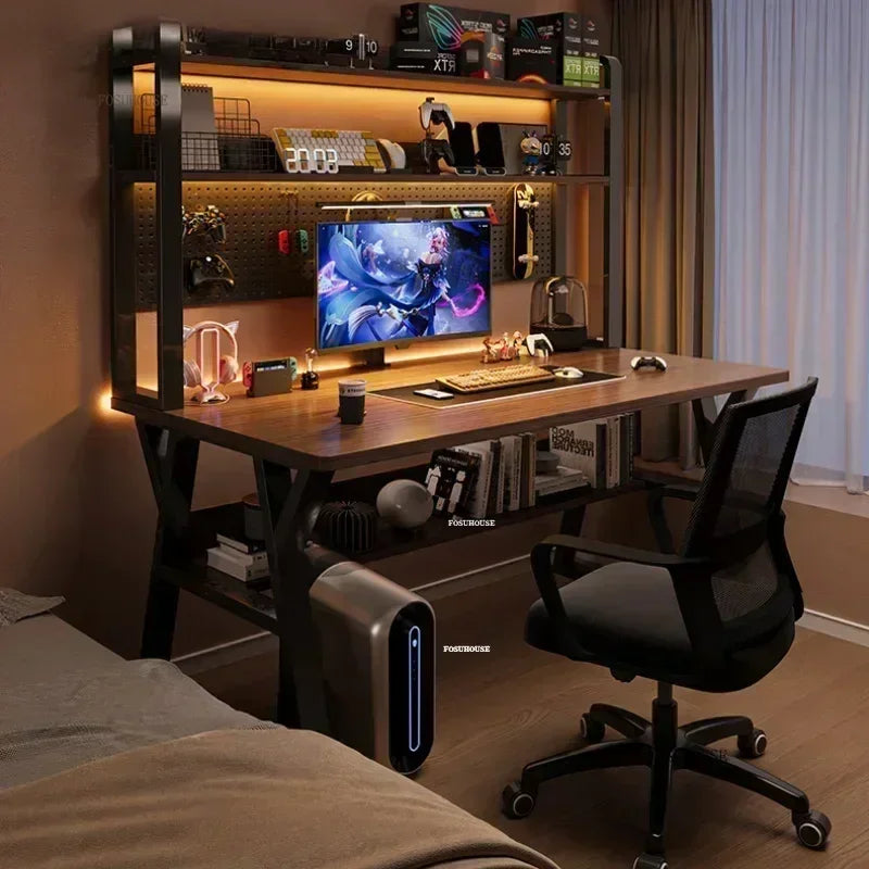Nordic Wood Desk Integrated Bookshelf — Natural Wood | KIMLUD