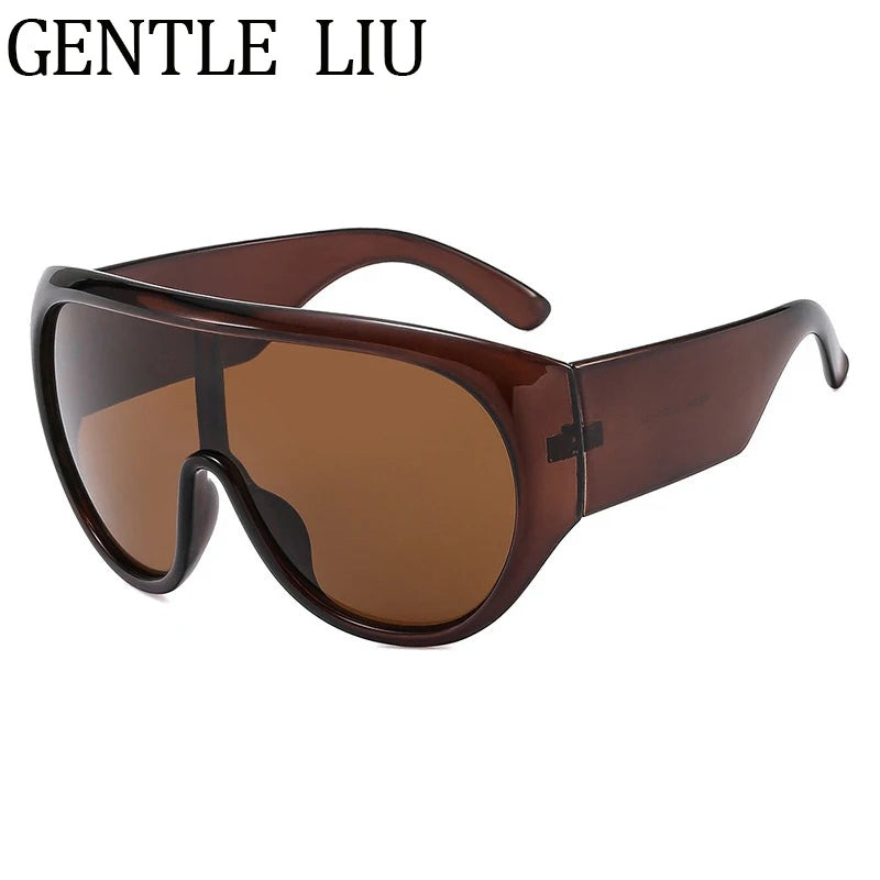 Y2K Oversized Shield Sunglasses One-Piece Visor — Black | KIMLUD