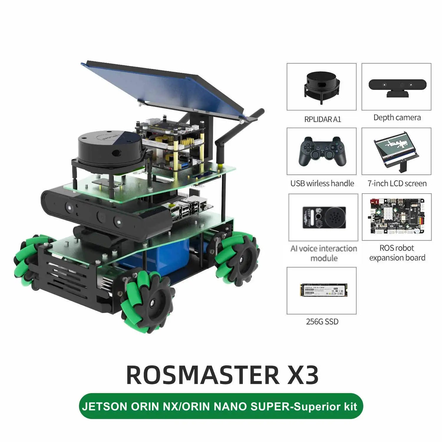 ROSMASTER X3 ROS2 Robot Aluminum Alloy Frame Autopilot Lidar Mapping for Jetson NANO Orin NX SUPER Orin NANO SUPER Raspberry Pi5