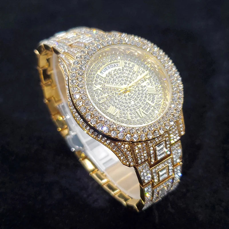 Stainless Steel Diamond Luxury Watch — Gold | KIMLUD