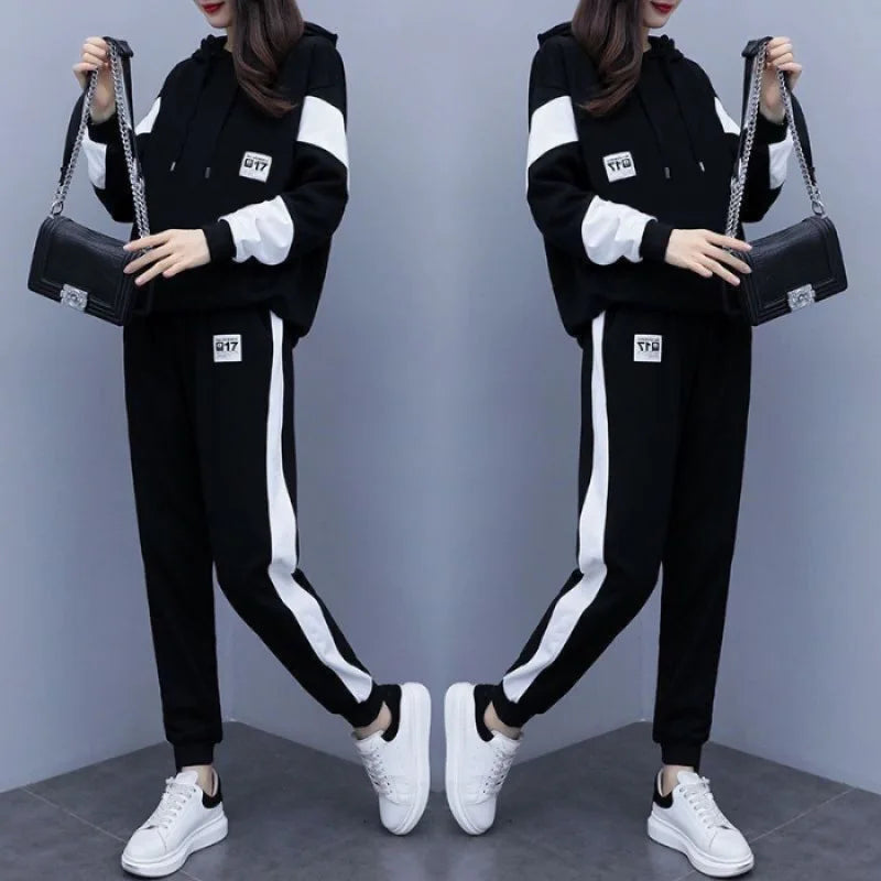 Casual Two-Piece Set Loose-Fit Pullover — Black | KIMLUD