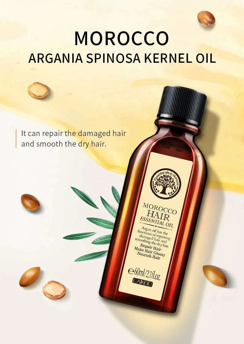 KIMLUD, Laikou Argan Hair Oil Essential Oil Natural Anti-hair Loss Prevent Hair Dry Soft Nourishing Frizz Damaged Repair Care 60ml, KIMLUD Womens Clothes