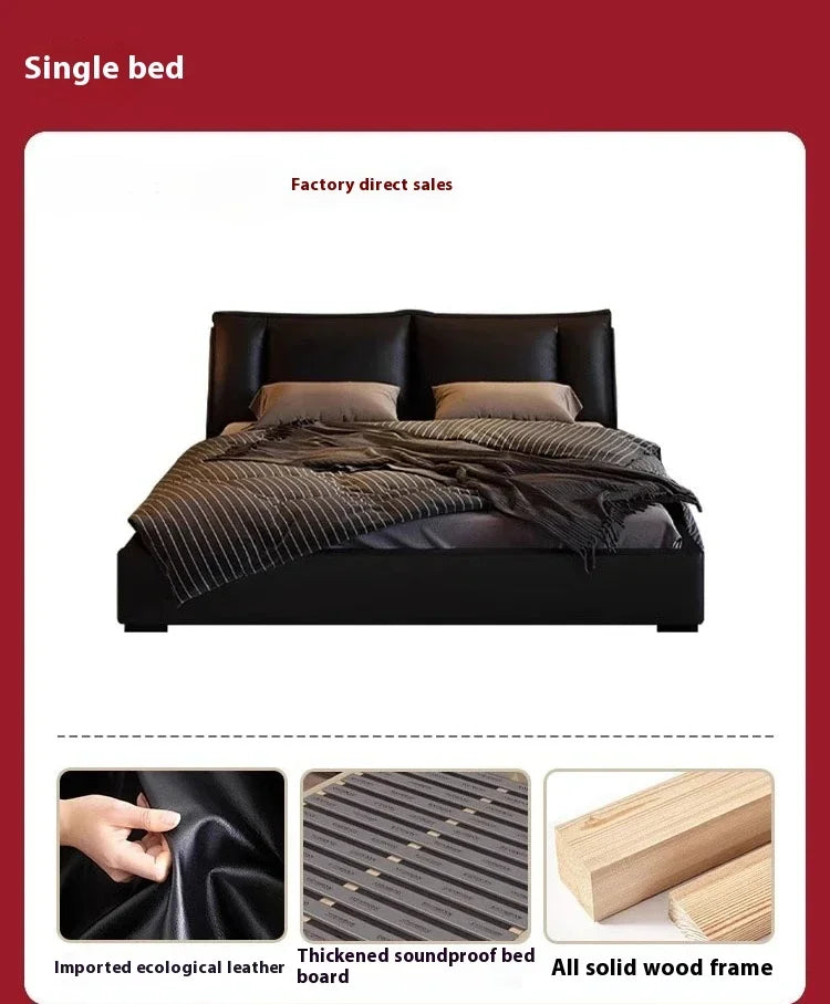 Obsidian Leather King Size Bed With Office Headboards And Frame — Black | KIMLUD