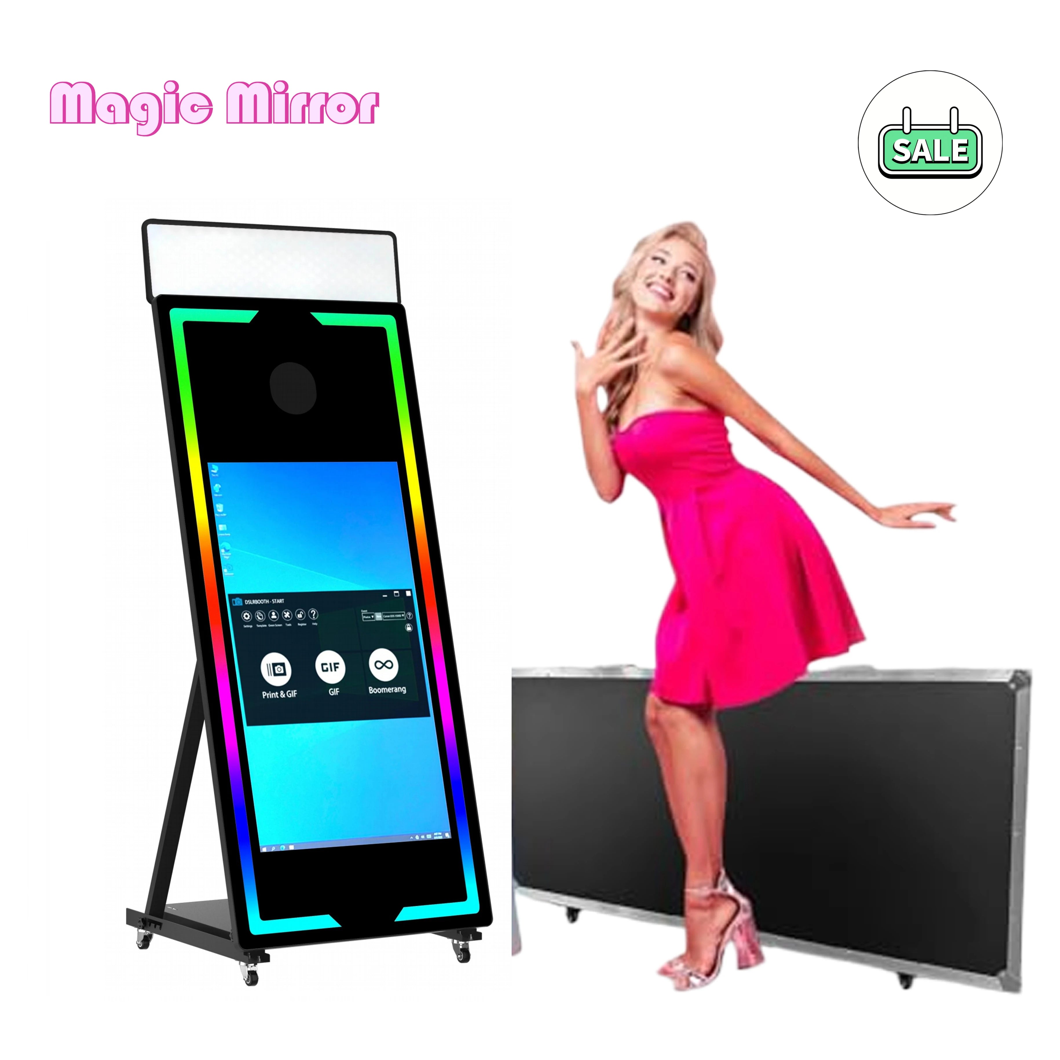 Magic Mirror Photo Booth Frame LED Display — Black | KIMLUD