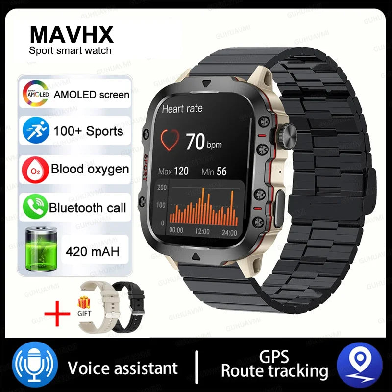 2024New Rugged Military Fitness Smart Watch Men For Android Xiaomi IOS 3ATM Waterproof Sport Ai Voice Calling Smartwatch Outdoor