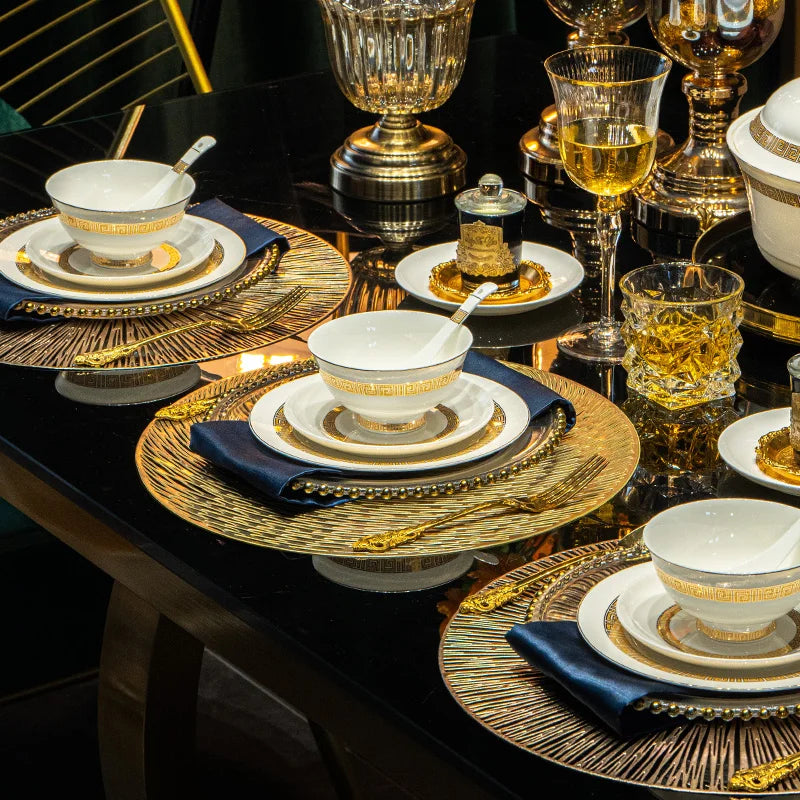 Fine Bone China Dinnerware Sets Gold Trim — White | KIMLUD