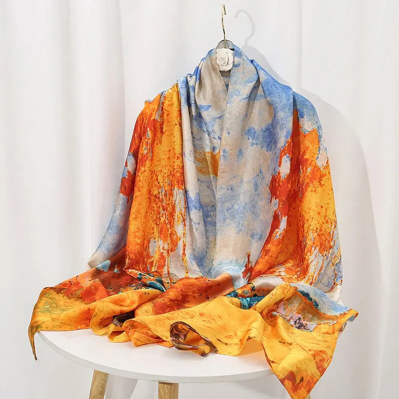 Brocade Satin Printed Shawl Cape With Couture Draping And Sun Protection — Multicolor | KIMLUD