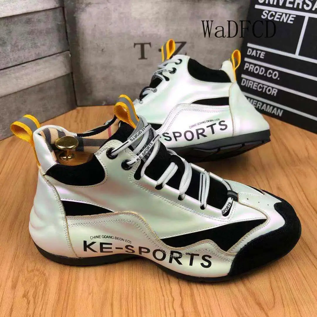 Men High Top Chunky Sneakers Fashion Casual Microfiber Leather Mesh Breathable Increased Internal Cover Bottom Platform Shoes