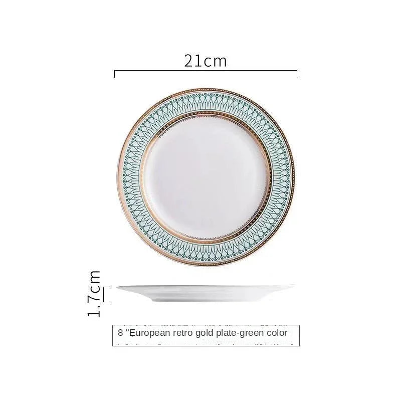 Ceramic European Style Dessert Plate With Gold Rim And Subtle Depth — White | KIMLUD