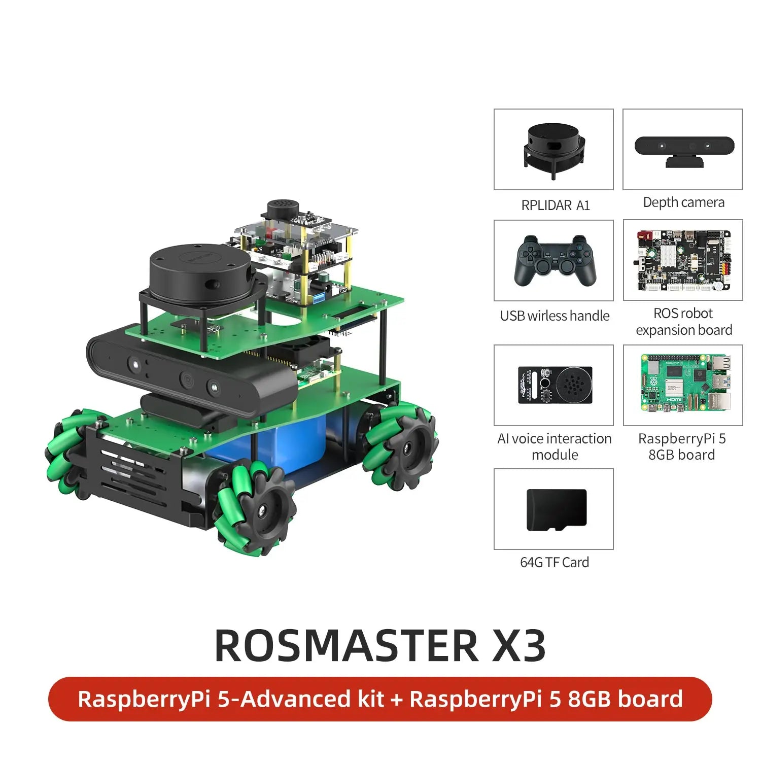 ROSMASTER X3 ROS2 Robot Aluminum Alloy Frame Autopilot Lidar Mapping for Jetson NANO Orin NX SUPER Orin NANO SUPER Raspberry Pi5