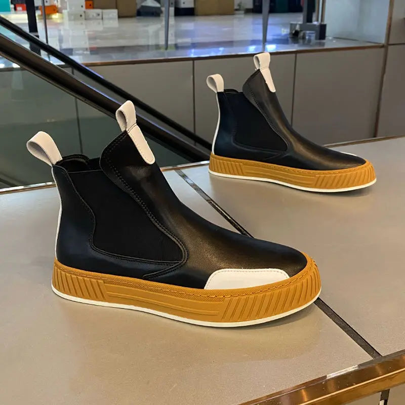High Top Sneaker Men Winter Plush Snow Boot Fashion Casual Nubuck/Microfiber Leather Upper Height Increased Platform Board Shoes
