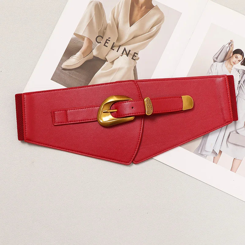 Green Camel Khaki Pu Leater Elastic Waistbands for Women Irregular Wide Corset Dress Shirt Decoration Elegant Pu Waist Belts