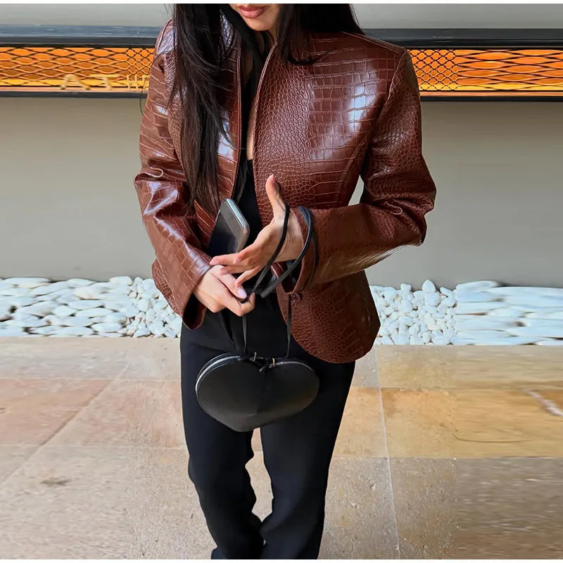 Coat – Crocodile Embossed Look – Polyester | KIMLUD