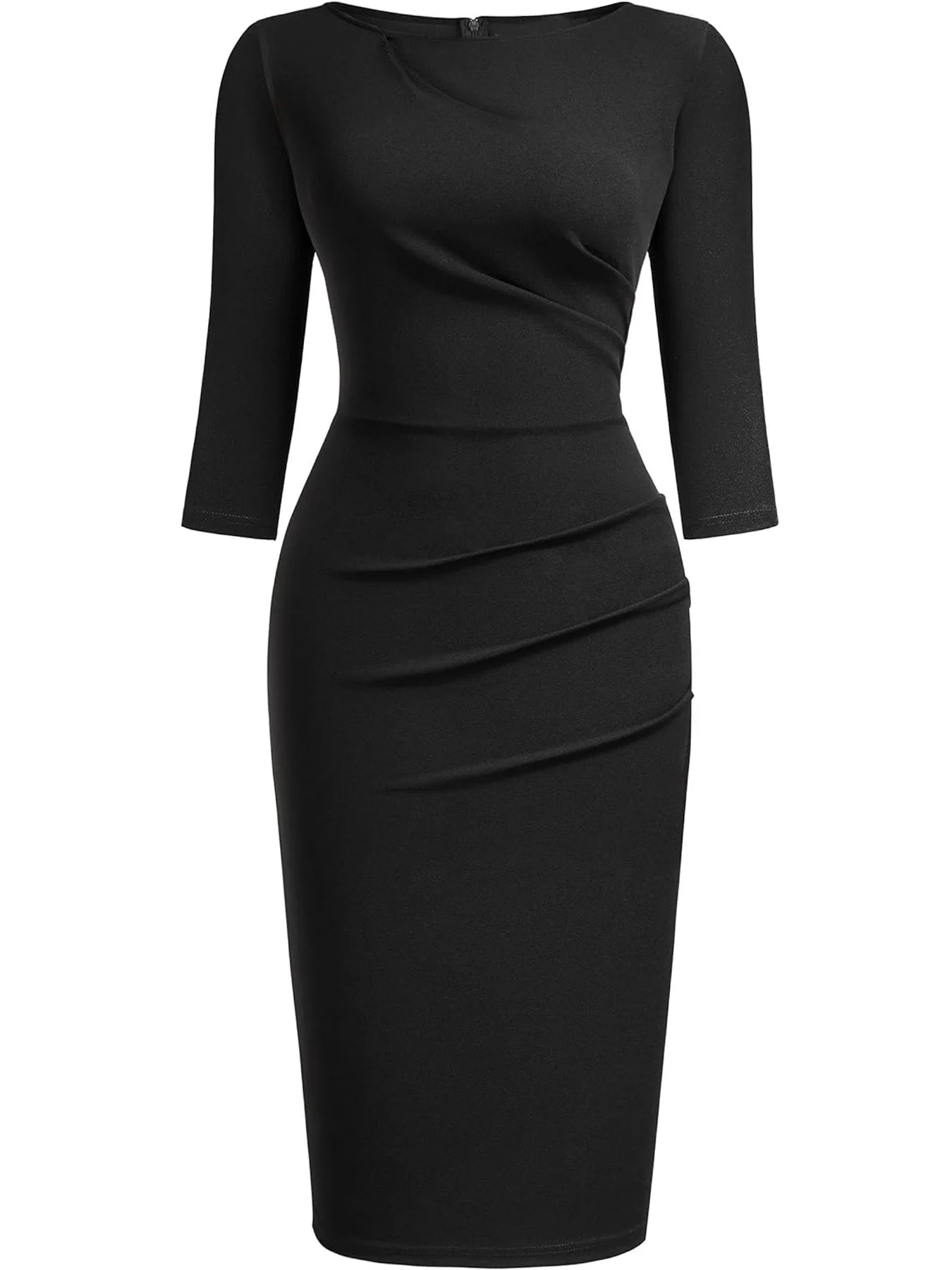 Polyester Elastane Bodycon Dress Crew Neck — Black | KIMLUD
