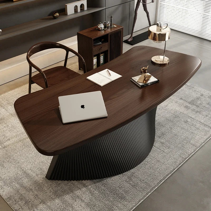 Modern Luxury Executive Desk With Sculptural Pedestal — Black | KIMLUD