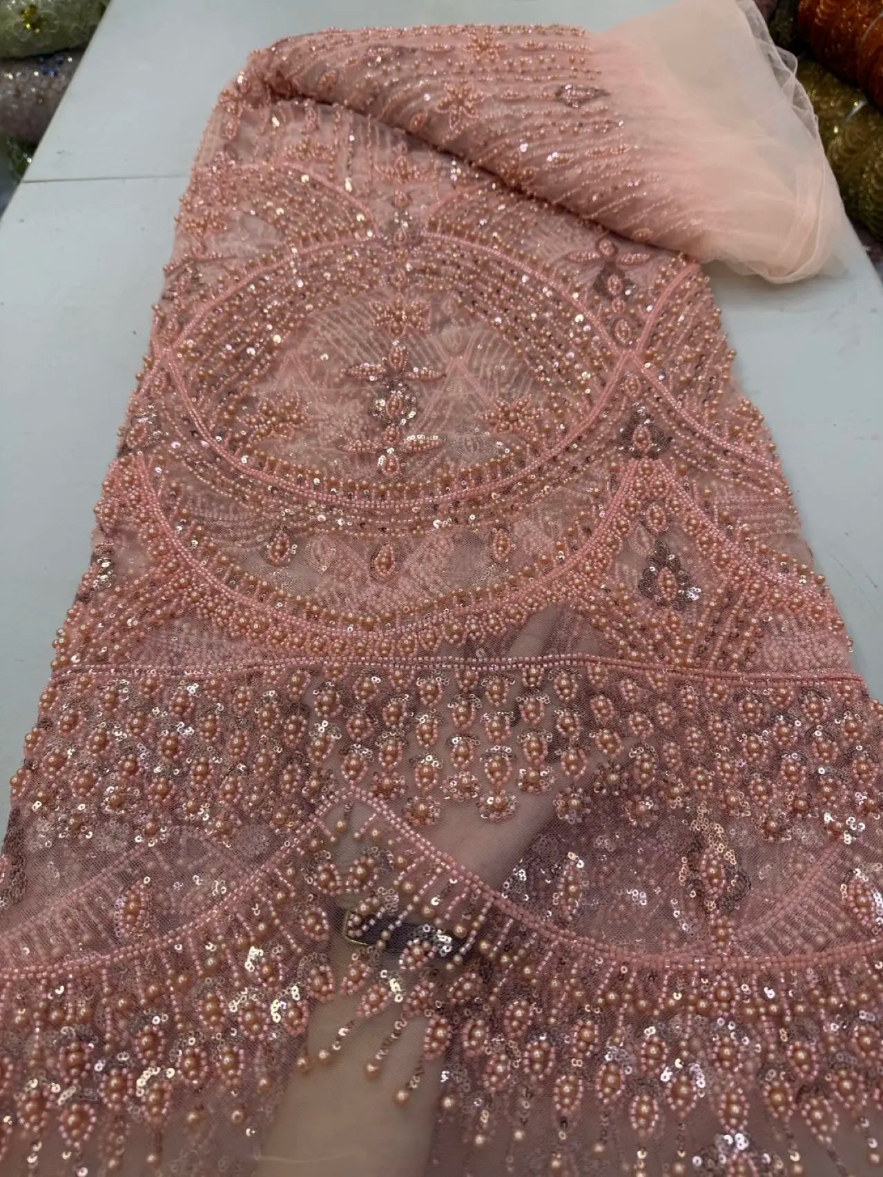 Sequins Lace Fabric – Heavy Beaded – Polyester | KIMLUD