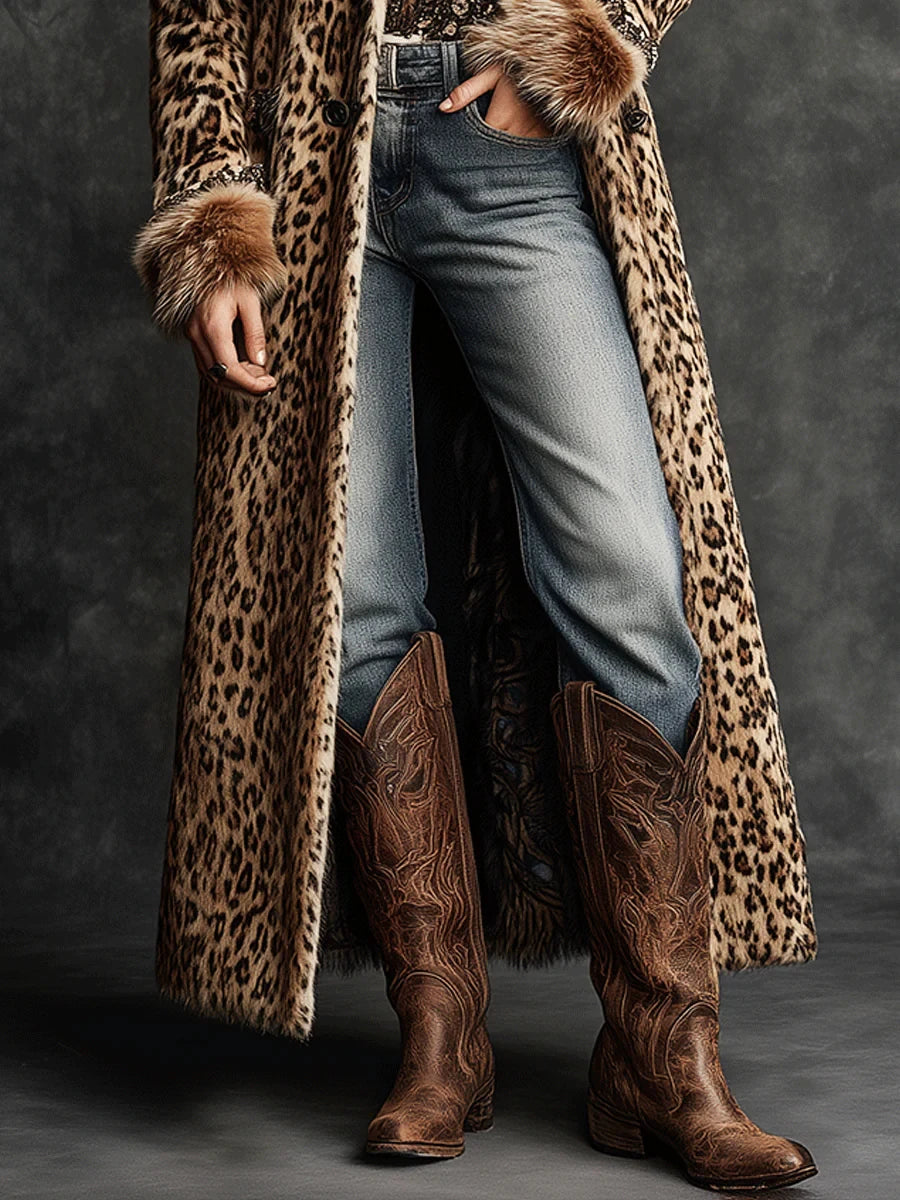 Faux Fur Coat – Turndown Collar – Polyester – Brown | KIMLUD