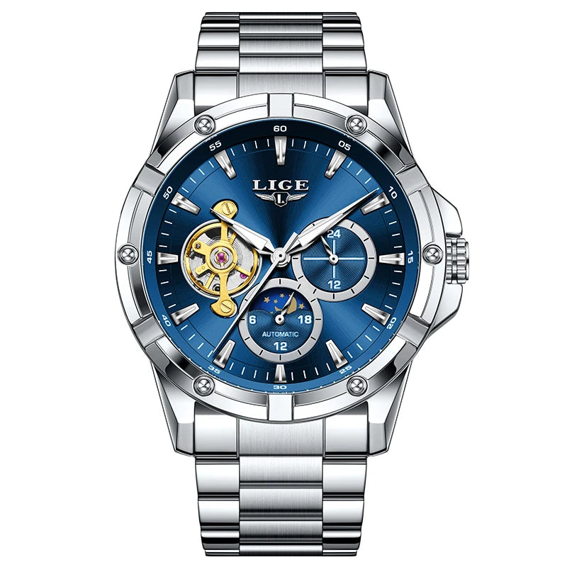 LIGE New Tourbillon Automatic Watches For Men Fashion Business Watch Men Luxury Sports Waterproof Men's Mechanical Wristwatch