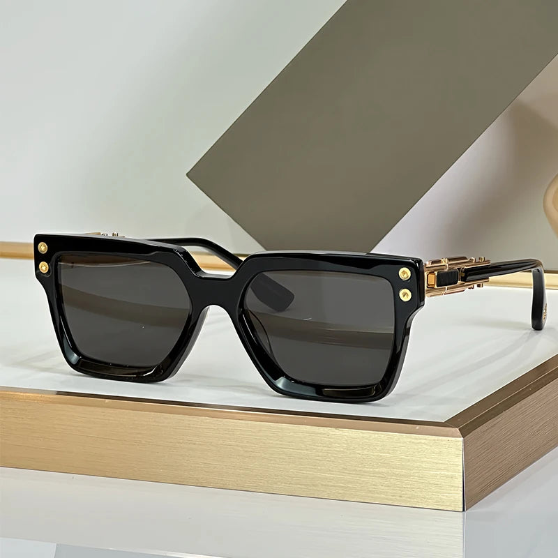 Acetate Square Sunglasses Handmade Alloy UV400 — Black | KIMLUD