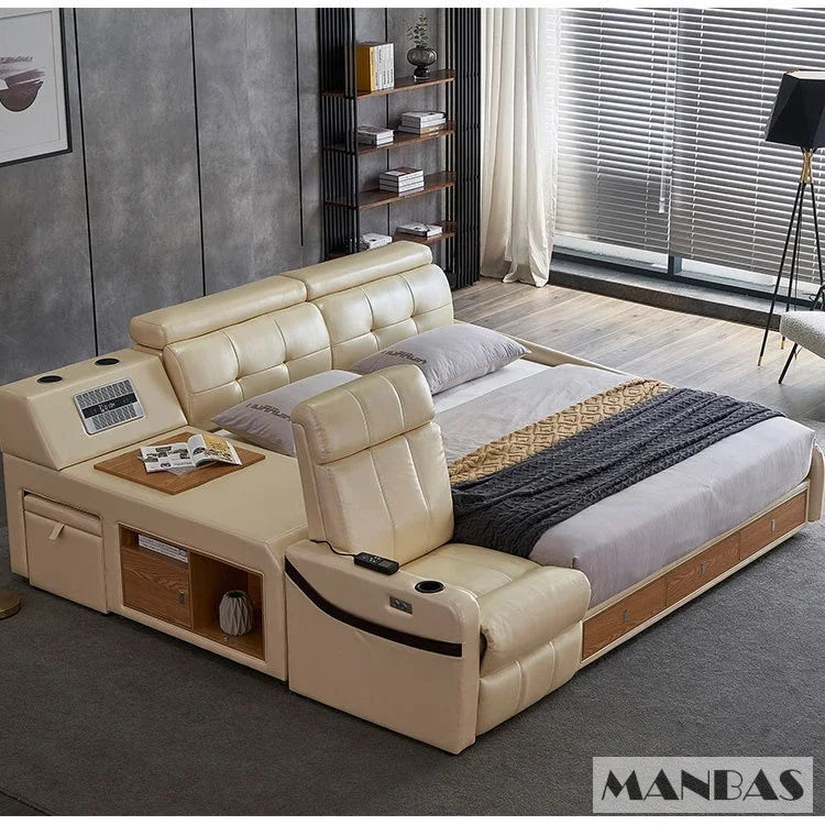 Genuine Leather Massage Bed Bluetooth Speaker — Chocolate Brown | KIMLUD