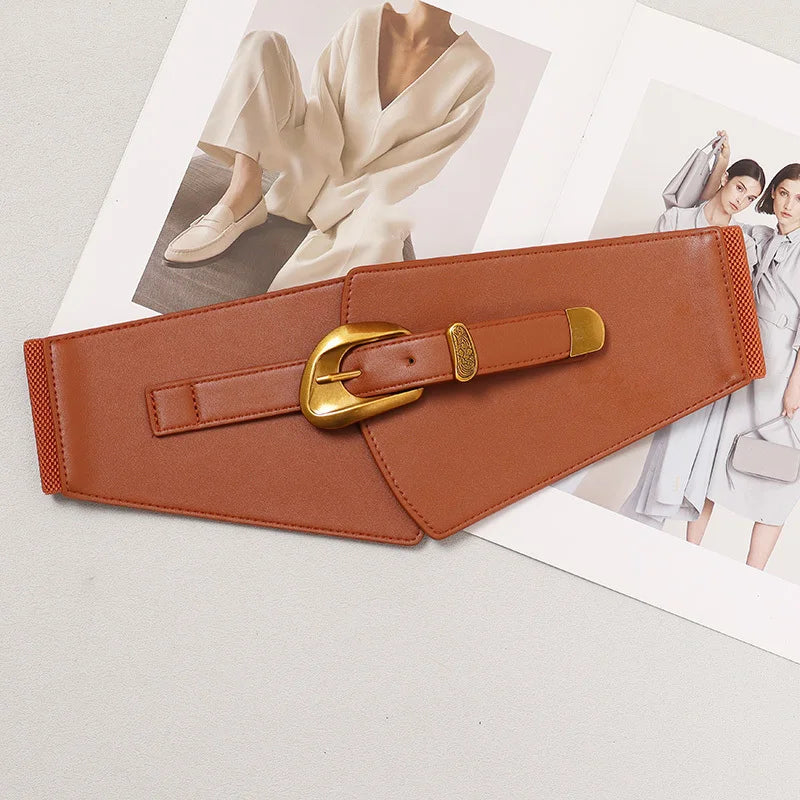 KIMLUD, [EAM] Pu Leather Black Irregular Vintage Wide Belt Personality Women New Fashion Tide All-match Spring Autumn 2025 1DJ0855, KIMLUD Womens Clothes