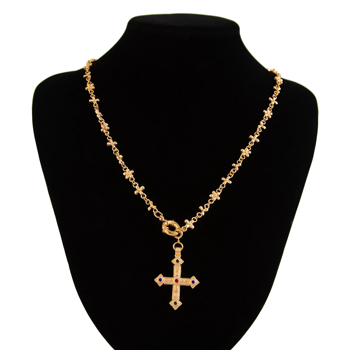 KIMLUD, IngeSight.Z Exquisite Vintage Juses Cross Pendant Men Necklace Trend Classic Imitation Pearl Choker Women Punk Party Jewelry, KIMLUD Womens Clothes