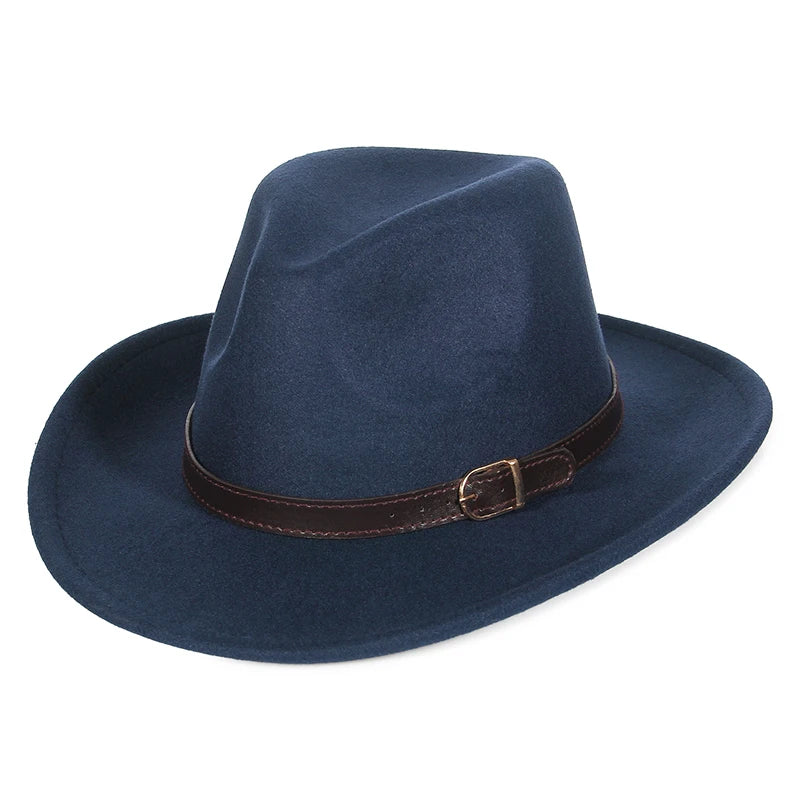 Western Cowboy Hat Wide Brim Belted — Black | KIMLUD