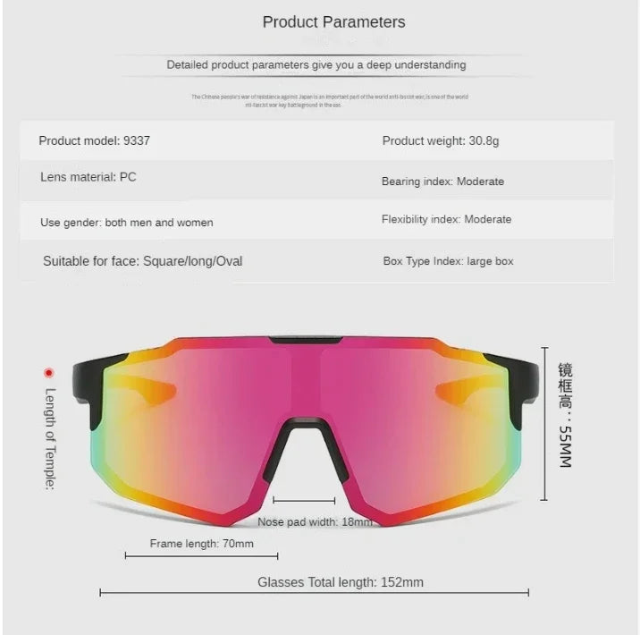 Wraparound Polycarbonate Cycling Sunglasses Big-Frame Silhouette — Black | KIMLUD