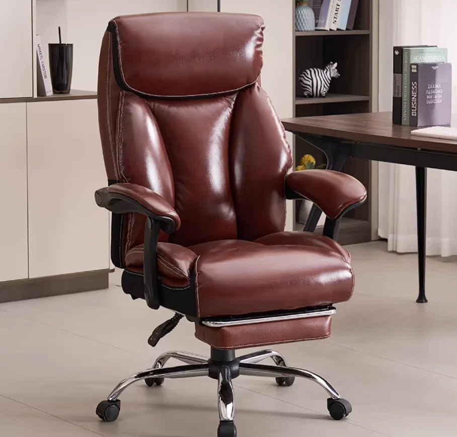Leather Boss Chair Executive Swivel Office Chair With Height Adjustable Metal Frame — Black | KIMLUD