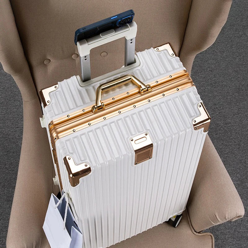 Aluminum Frame Lightweight Travel Suitcase — White | KIMLUD