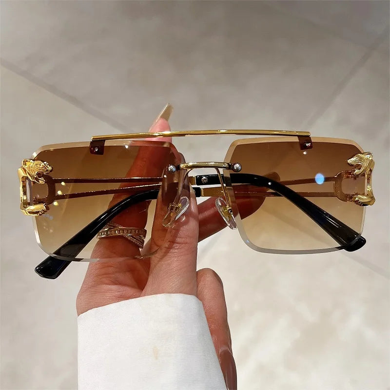 Rimless Sunglasses Oversized Square — Blue Gradient | KIMLUD