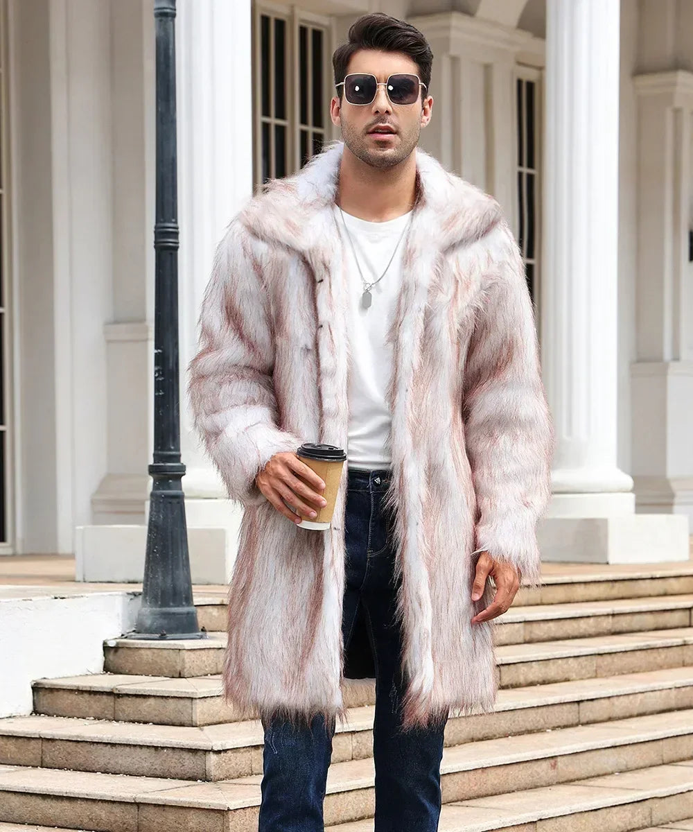 Men's Faux Fur Coat - Long Coat - Faux Fur | KIMLUD