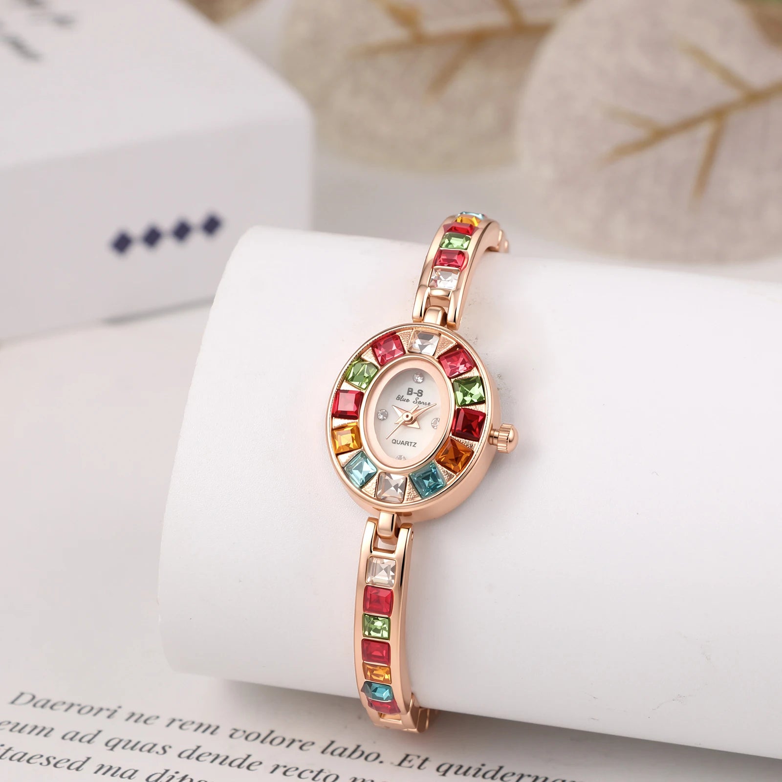 Diamond Bracelet Watch Oval Case Shell Dial — Ivory | KIMLUD