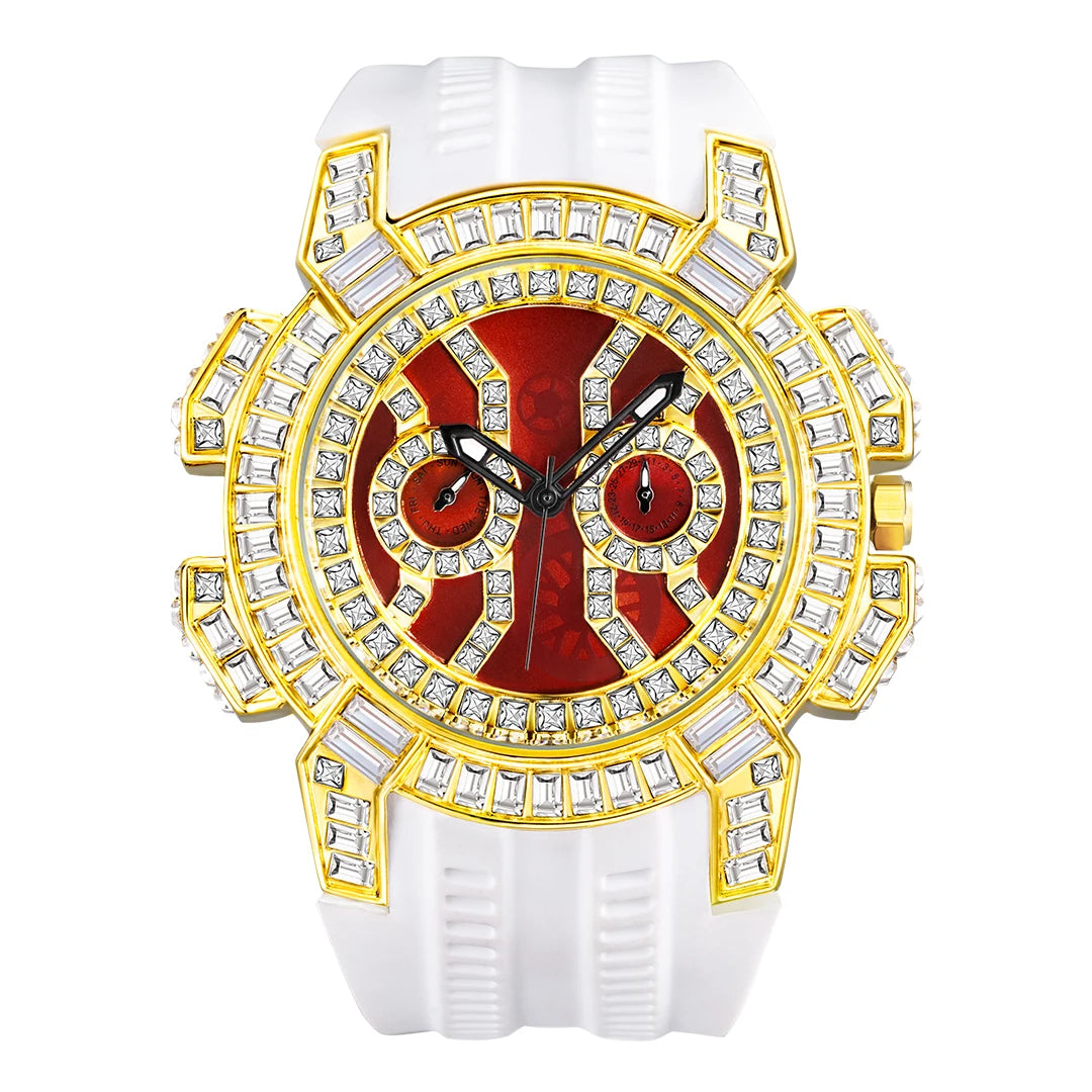 MISSFOX New Red Quartz Watch For Men Luxury Hip Hop Streetwear Clock Waterproof Diamond Watches AAA Quartz Men's Wristwatches