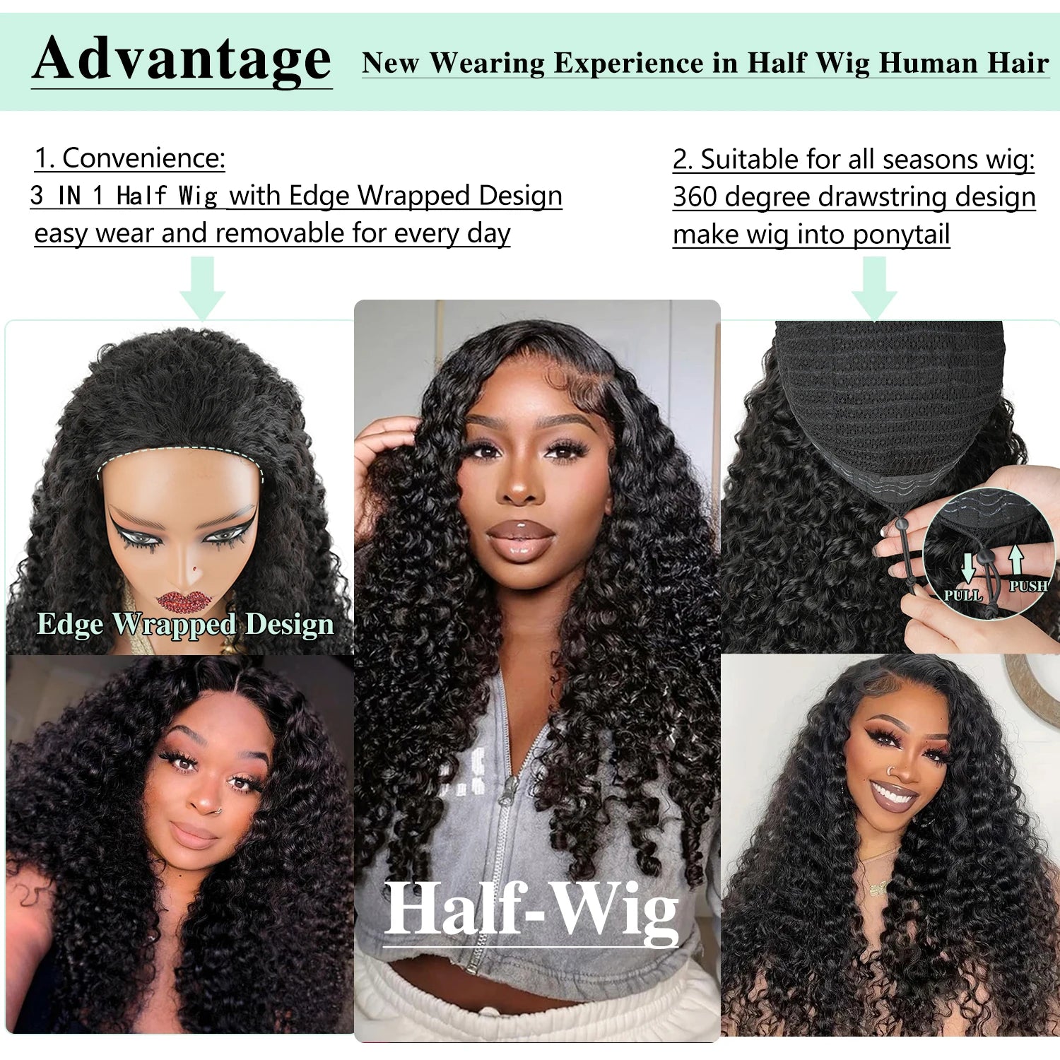 Machine Half Wig – 250 Density – Remy Hair Curly | KIMLUD
