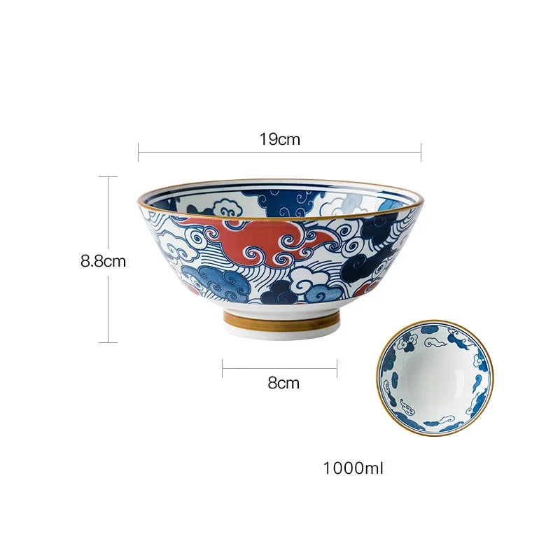 Hat-Bowl Porcelain 7.5-Inch Ramen Bowl — Blue-White | KIMLUD