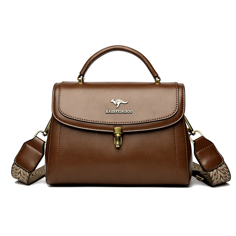 Leather Structured Shoulder Crossbody Bag — Black | KIMLUD