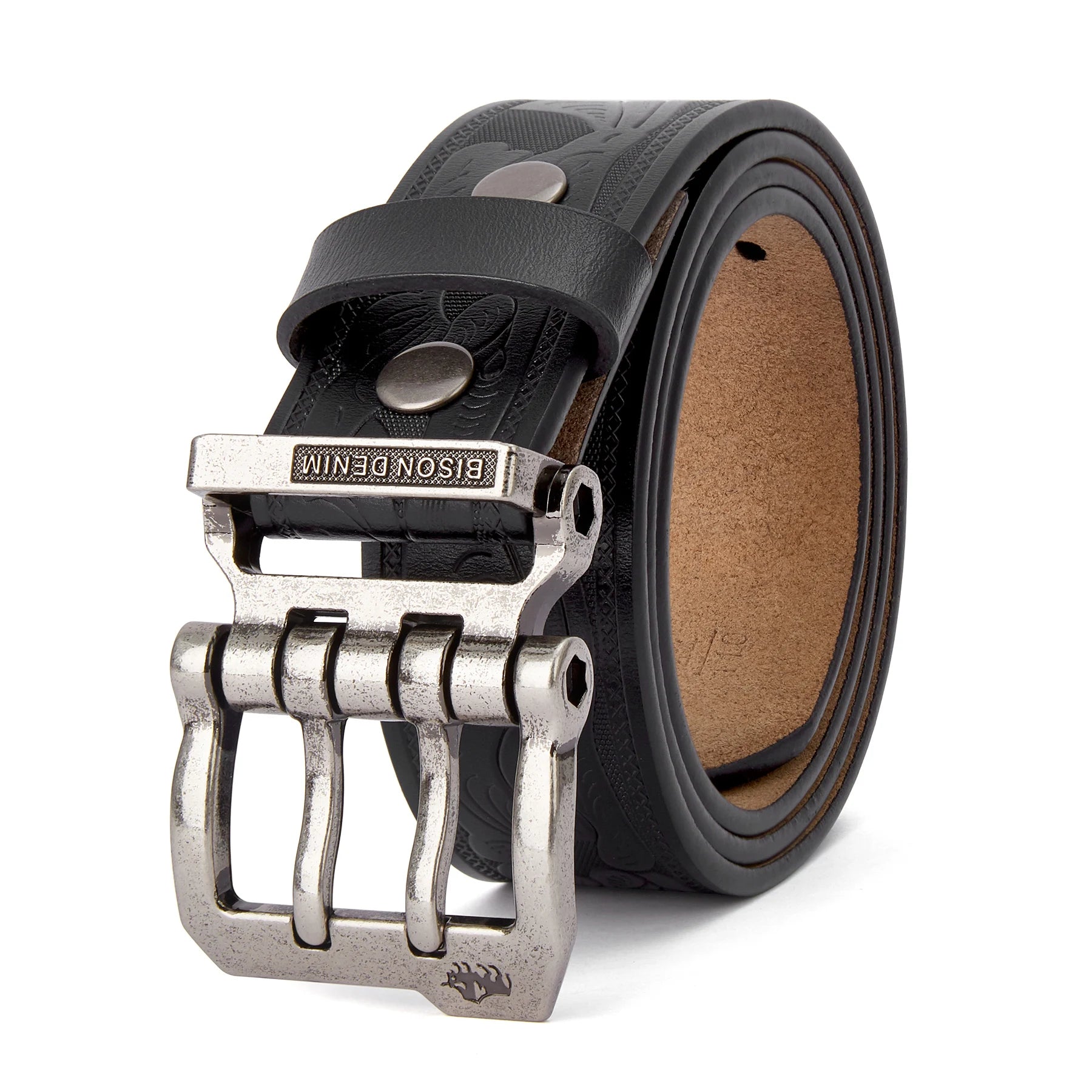 Split Leather Belt Vintage Pin Buckle 3.8 Cm Wide For Men — Black Coffee | KIMLUD