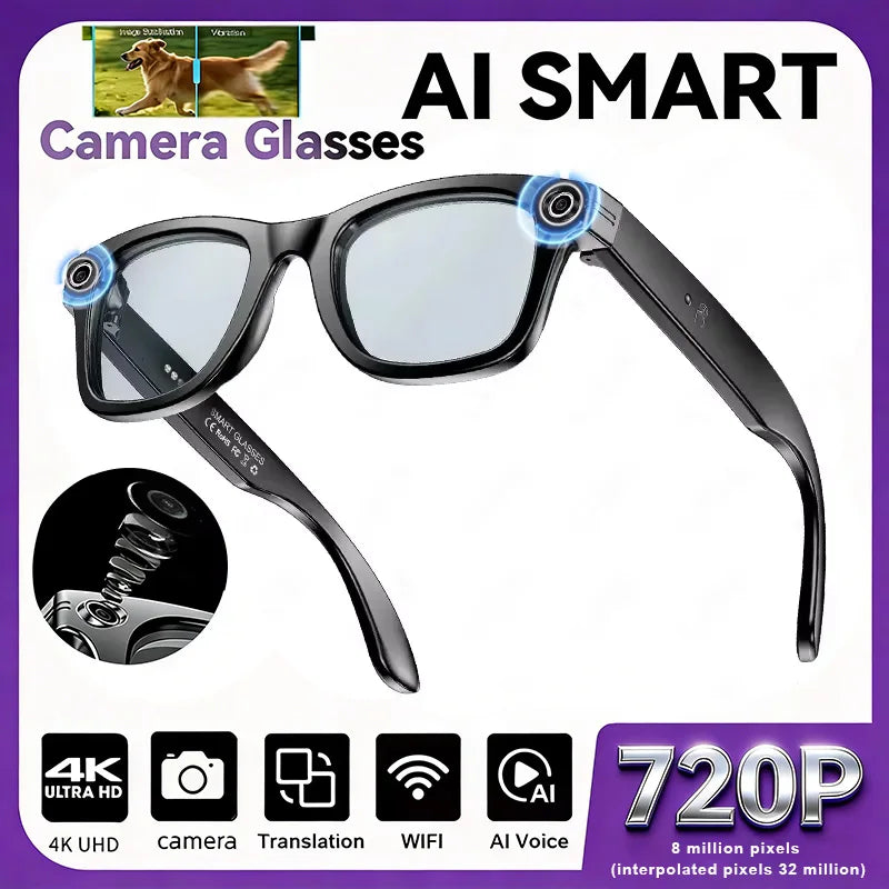 Smart Glasses With 8K Camera, Video Recording, AI Translation And Photo Recognition — Black | KIMLUD
