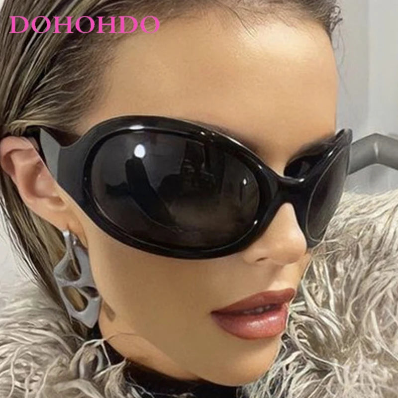Oversized Oval Sunglasses Y2K Punk — Black | KIMLUD