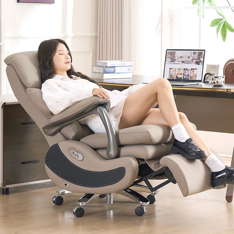 Leather Executive Swivel Chair Massage — Beige | KIMLUD