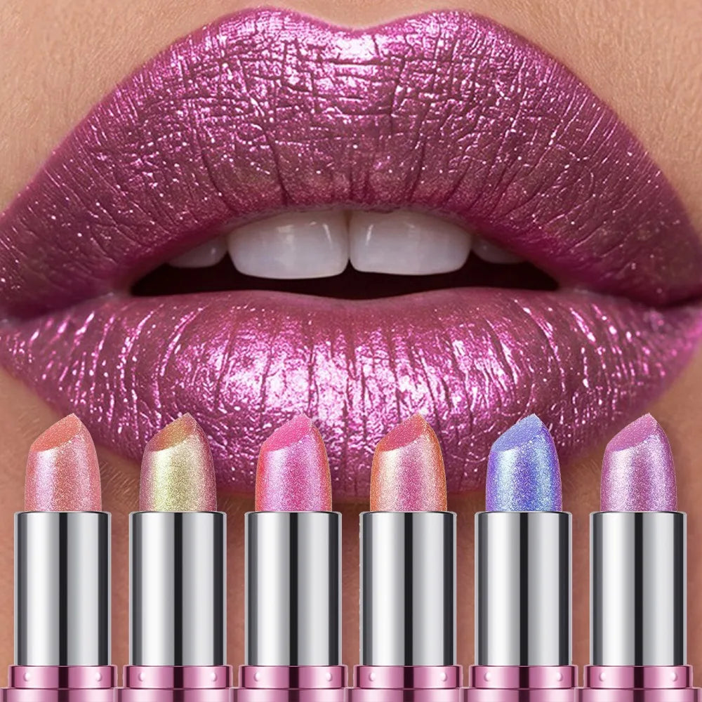 14 Colors Metallic Sparkle Lipstick Polarizing Pigment Diamond Shine Gold Pearlescent Lipgloss Long Lasting Lip Beauty Makeup