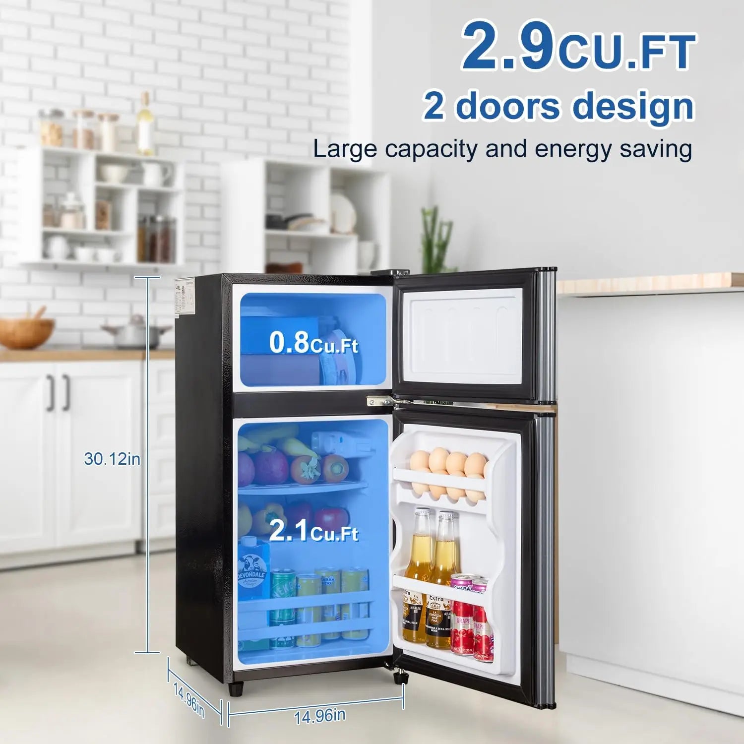 Stainless Steel Mini Fridge Double-Door — Stainless Steel | KIMLUD